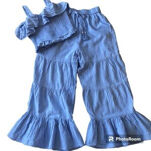 Rare Editions Cotton blue ruffled tank top & tiered pants size 7 top 8 pants